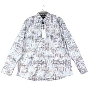 American Breed Mens L Silver Bronze Paisley Smart Shirt Metallic Button Down New